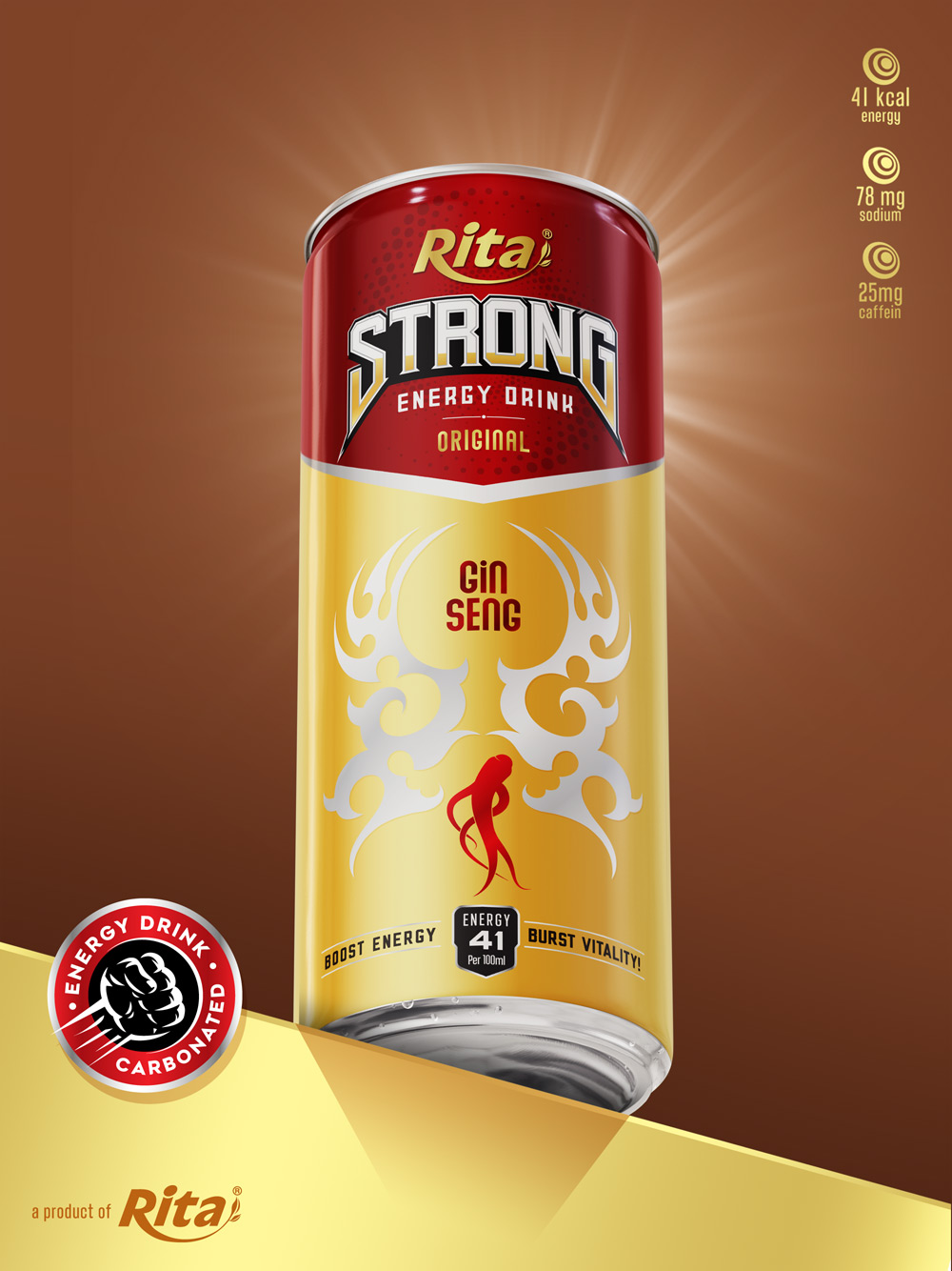 Poster strong energy drink ginsing 320ml slin can Eng