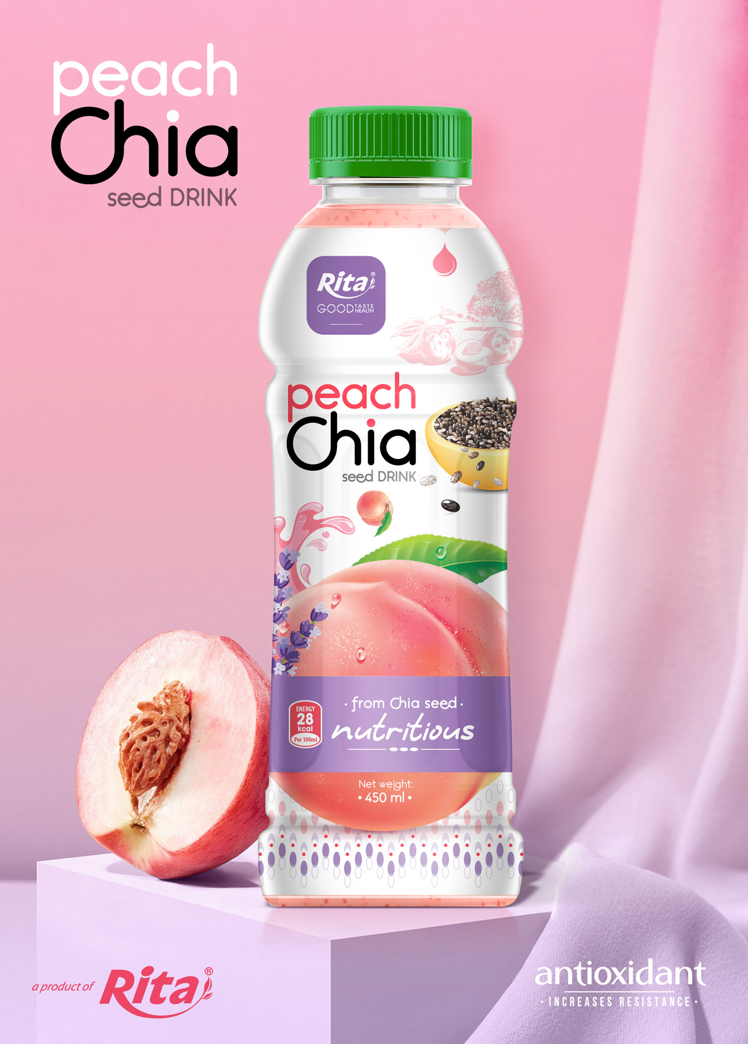 Poster Peach Chia Seed Drink 450ml 