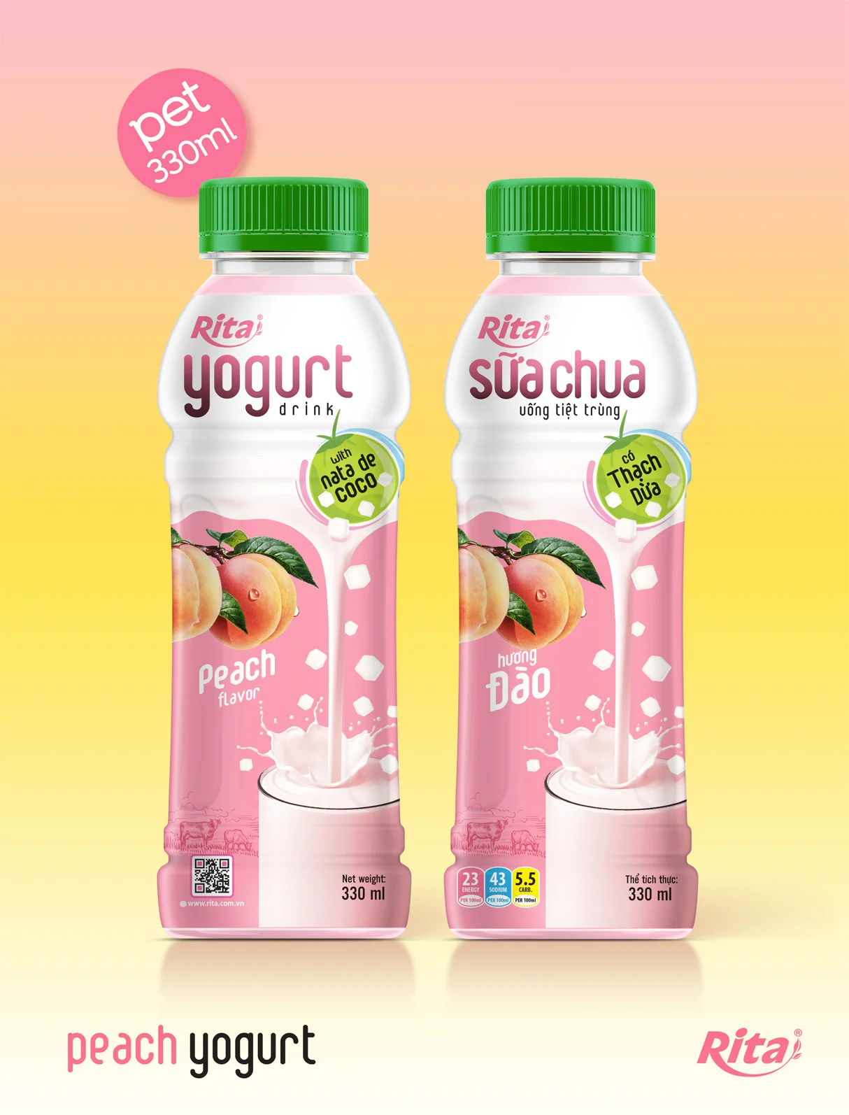 Poster peach yogurt milk drink with nata de coco