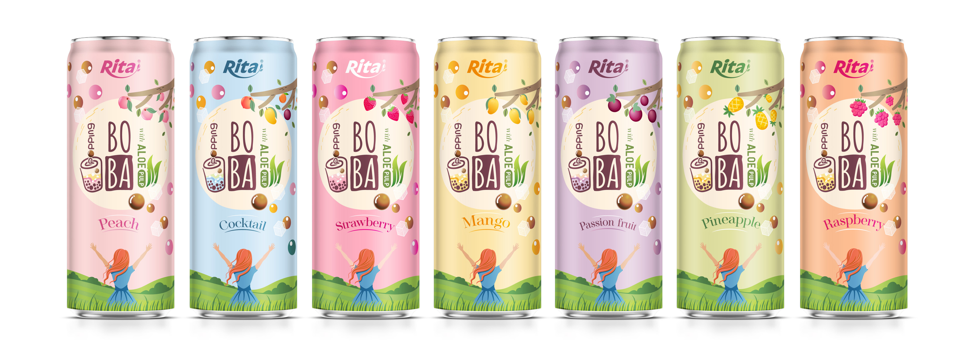 Series 7 flavors Boba aloe pulp 320ml sleek can version 1
