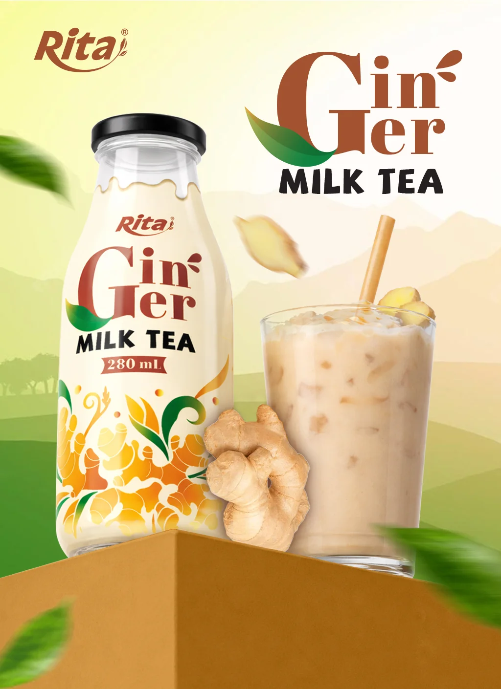 Ginger miilk tea 280ml glass bottle 1