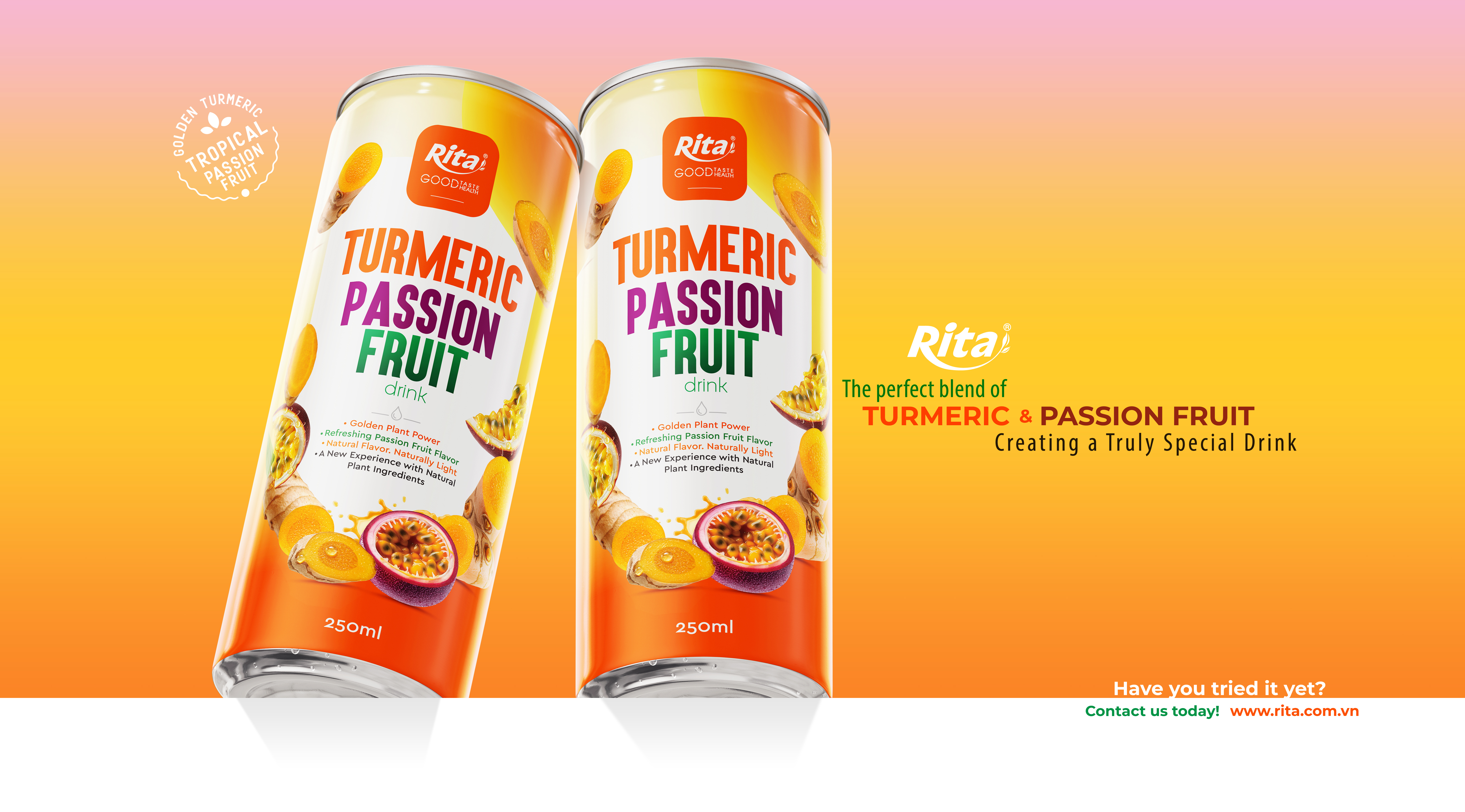250ml Turmeric Passion Fruit Drink Slim Can OEM Beverage Poster 1