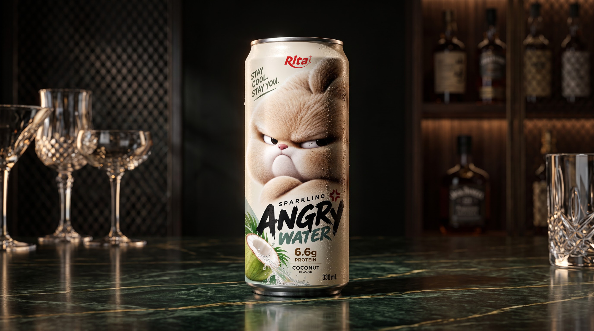 Sparkling Coconut Water with Protein 330ml – Angry Water Poster 3