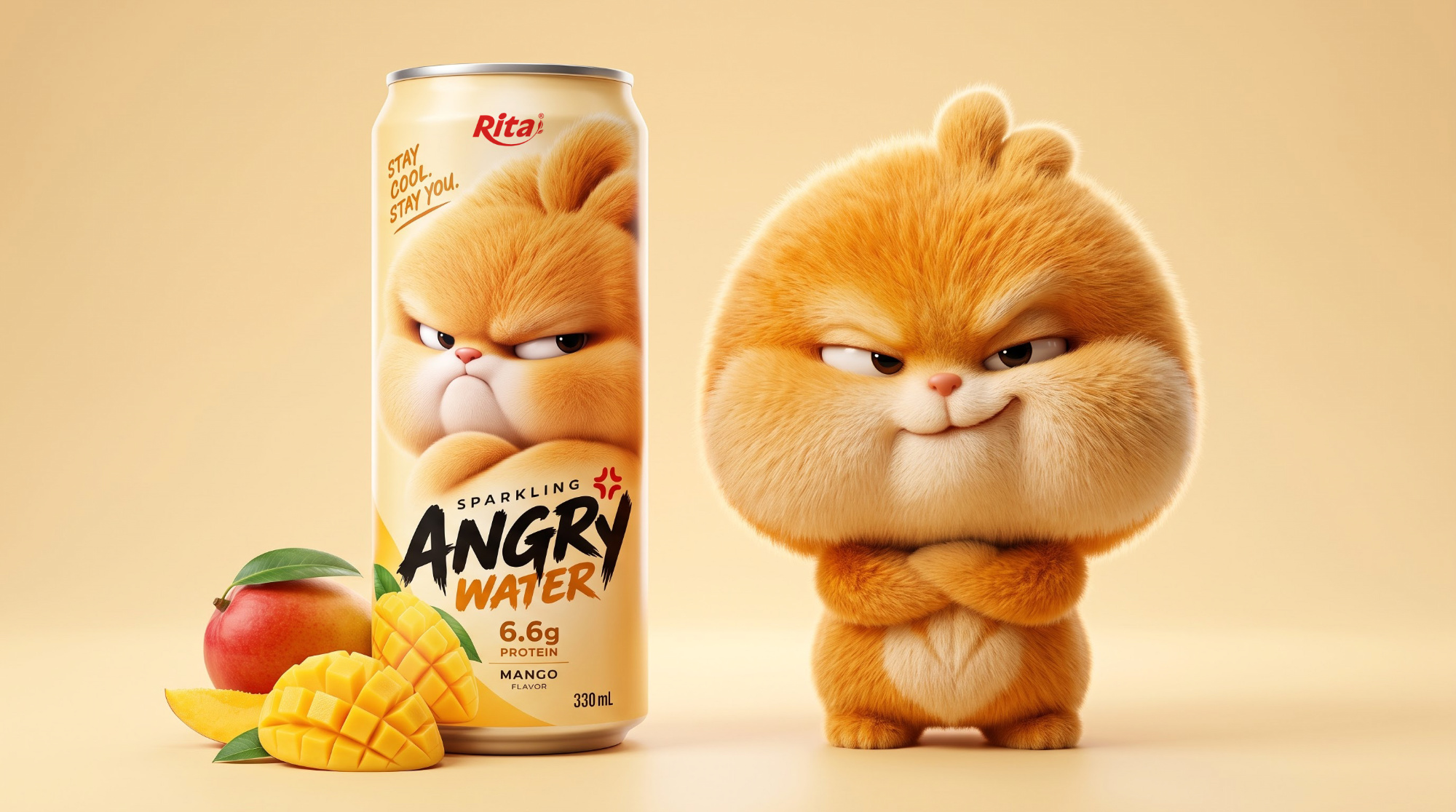 Sparkling Mango Juice with Protein 330ml – Angry Water Poster 3
