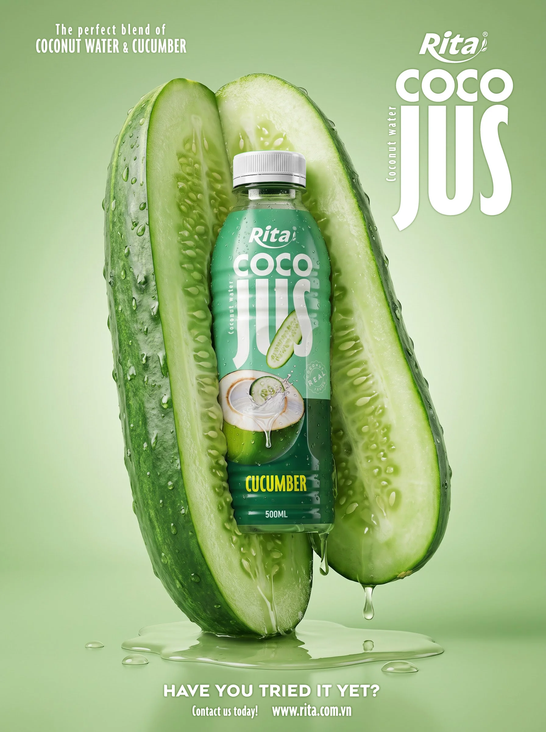 COCO JUS Real Coconut Water with Cucumber Juice 500ml (16.9 fl oz) Poster 1