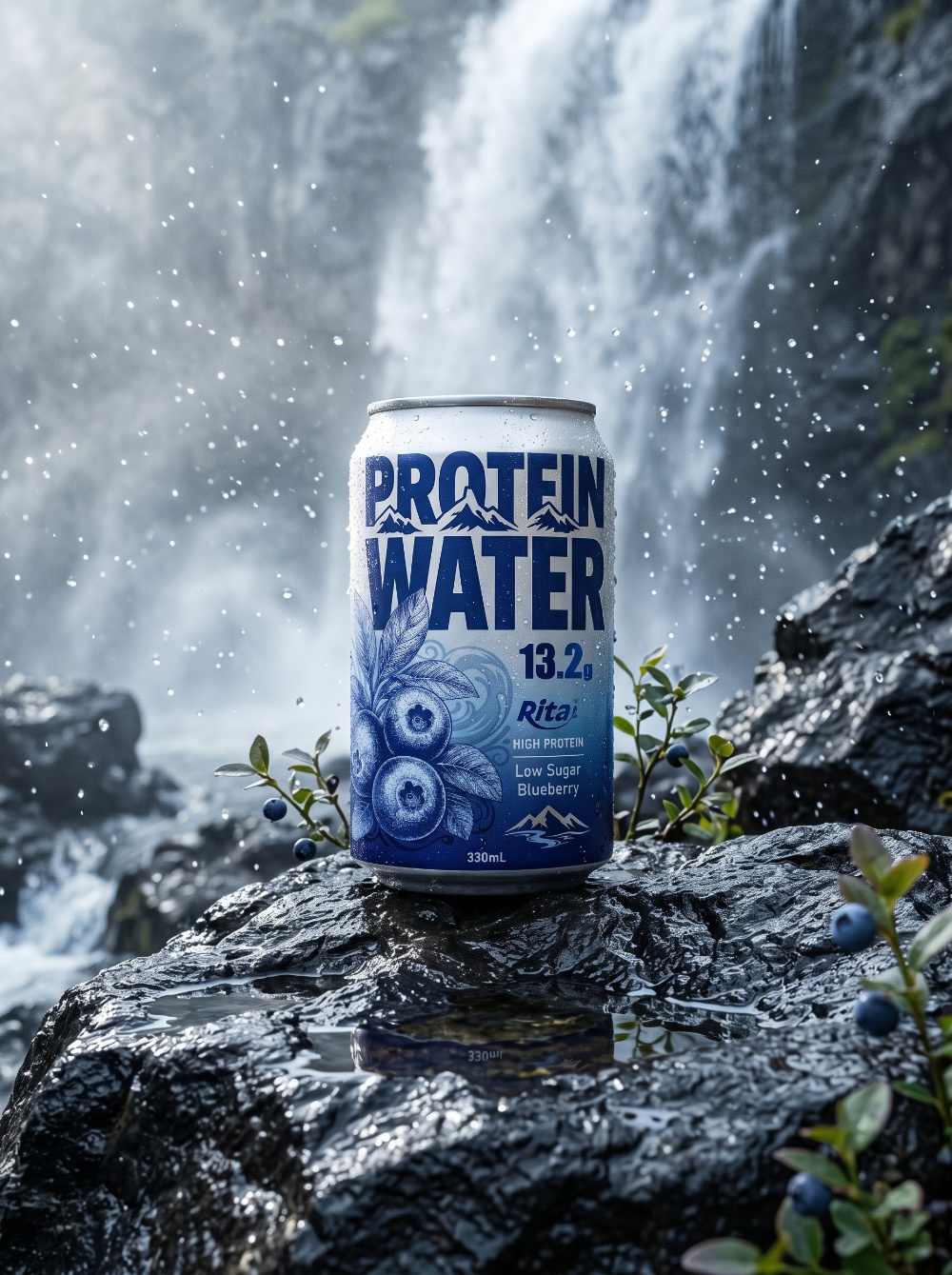 High Protein Water Blueberry Drink 13.2g Protein Low Sugar 330ml Poster 2