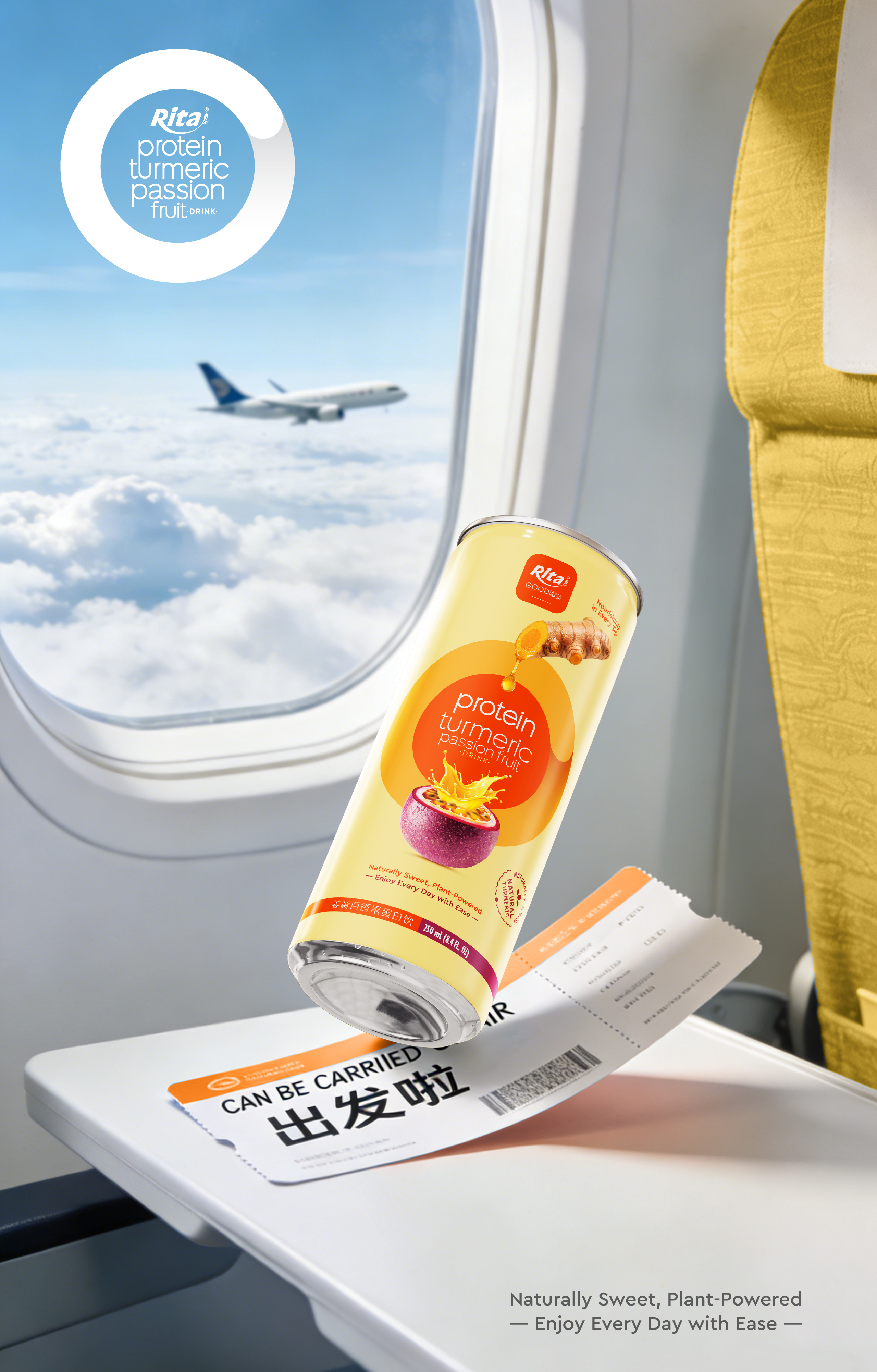 RITA Protein Turmeric Passion Fruit Drink 250ml Slim Can Poster 1