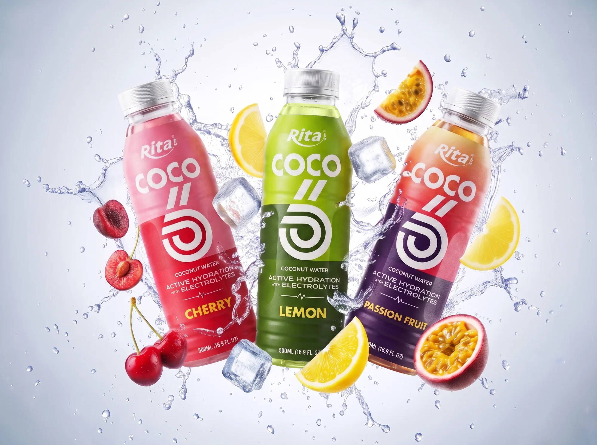 500ml Active Hydration Coconut Water with Electrolytes – Cherry Flavor Poster 1