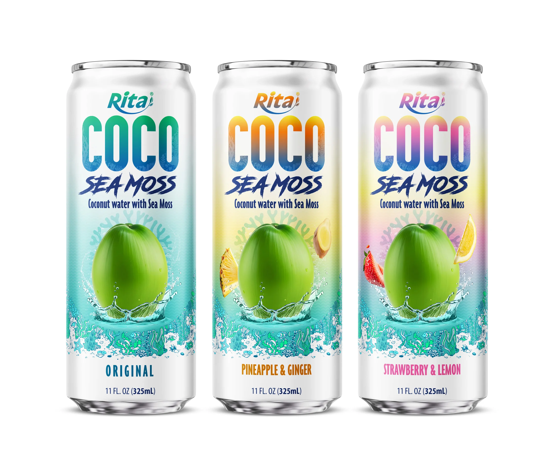 Coco Sea Moss Coconut water with sea moss Strawberry and Lemon Flavor 325ml sleek can Poster 2