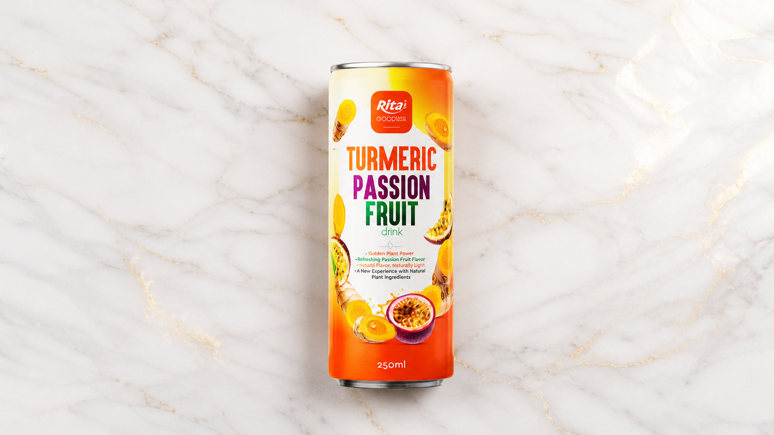 250ml Turmeric Passion Fruit Drink Slim Can OEM Beverage - Product Image