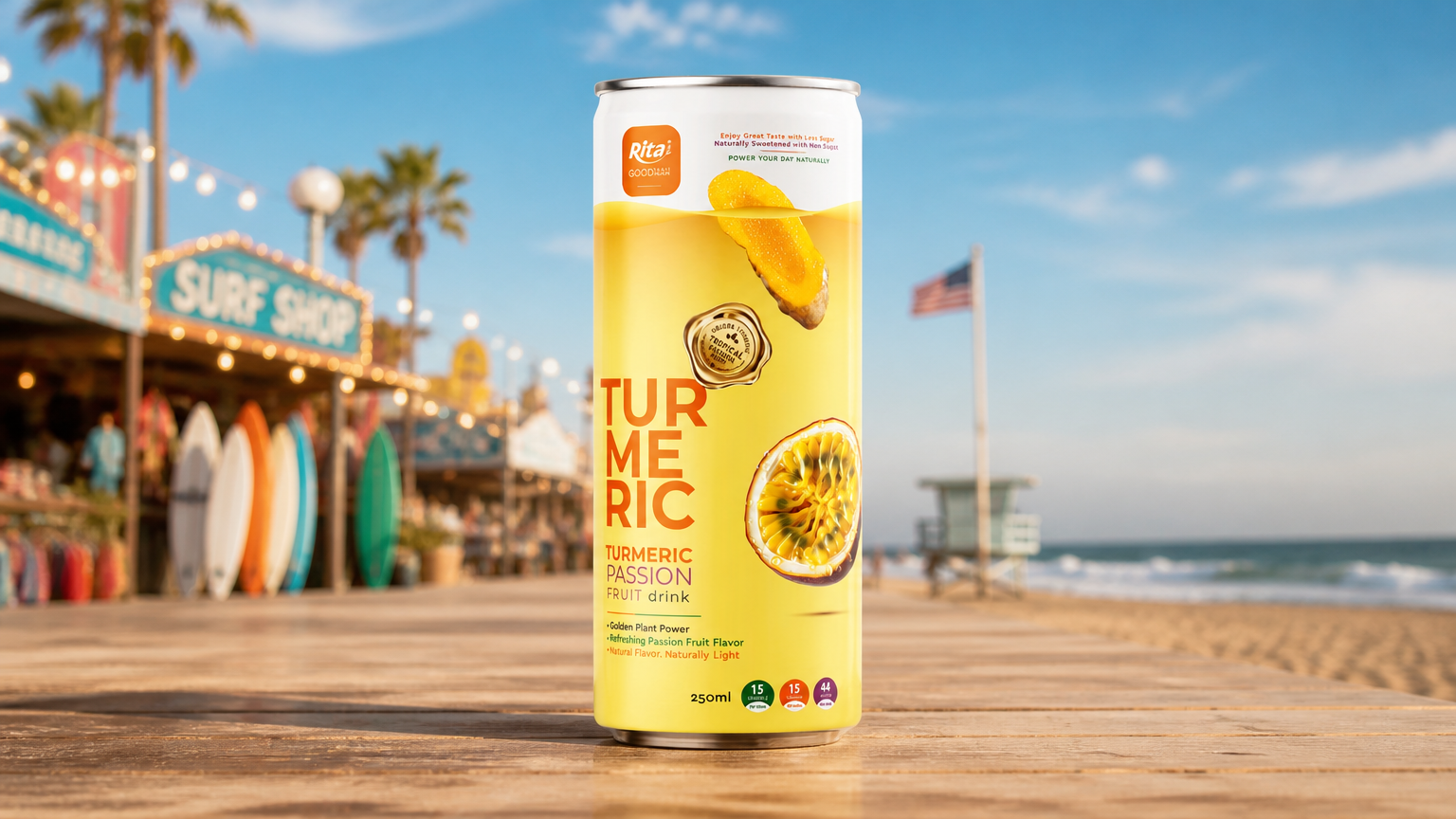 RITA Less Sugar Turmeric Passion Fruit Drink 250ml Slim Can - Product Image