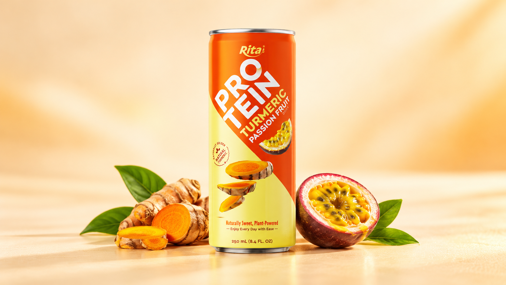 250ml RITA Turmeric Passion Fruit Drinks – Original & Protein Slim Can - Product Image