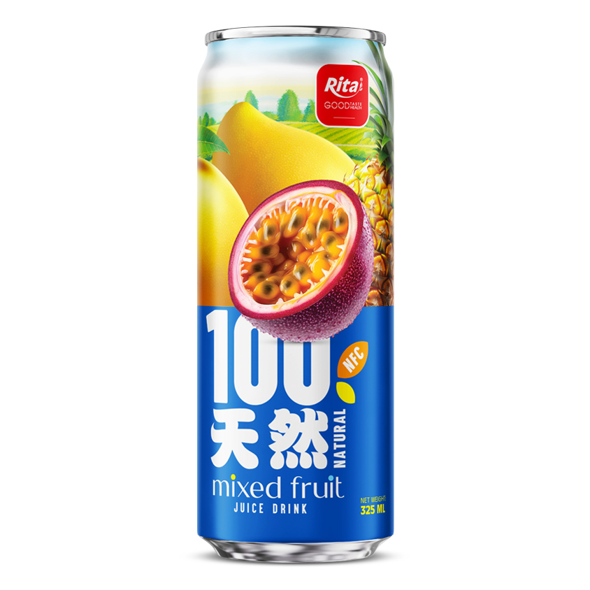 100 natural mixed fruit juice drink 325ml sleek can 326