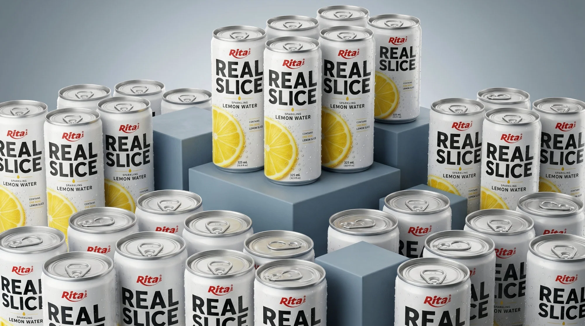 Real Lemon Slice Inside Sparkling Water 325ml Slim Cans– Refreshing Beverage Poster 2