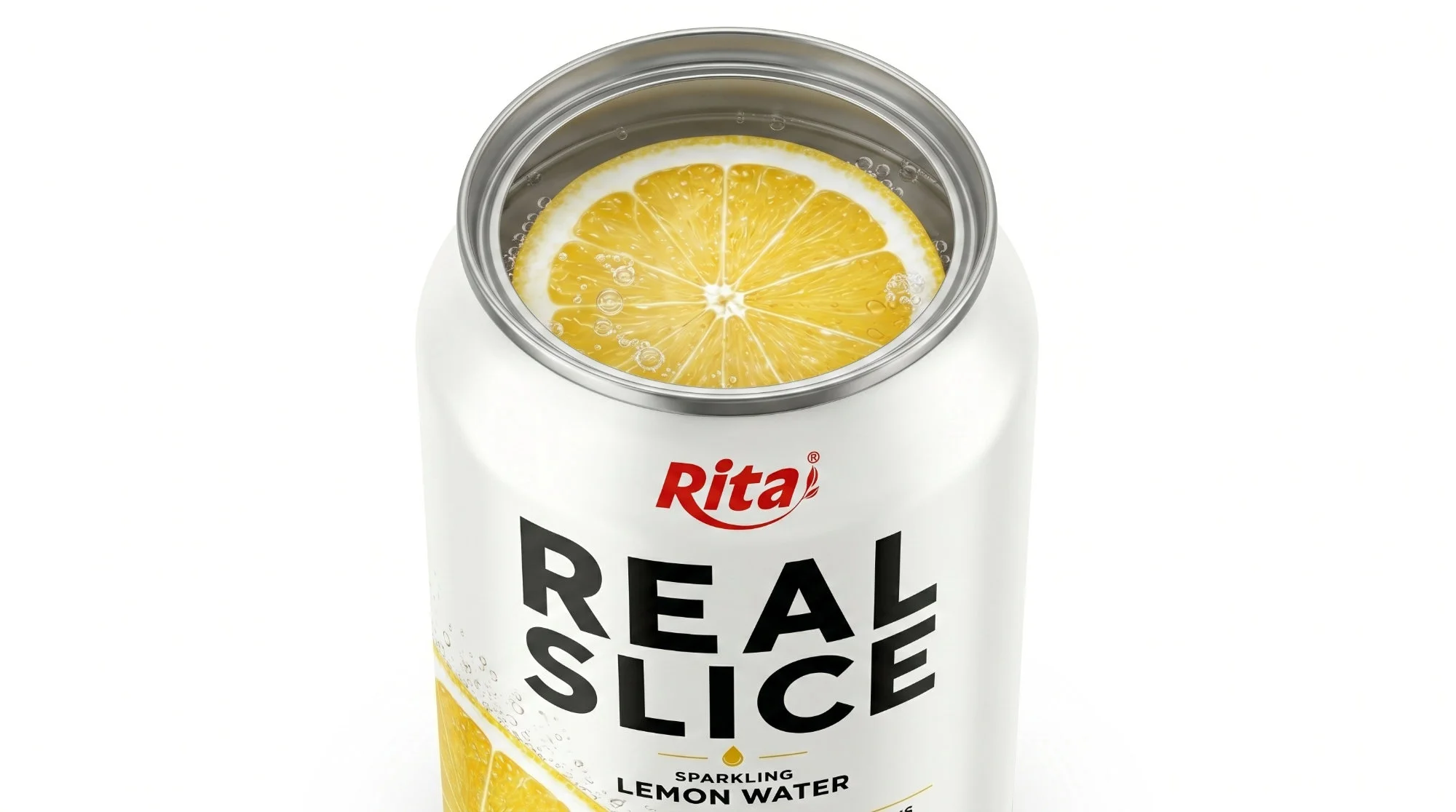 Sparkling Lemon Water with Real Fruit Slices 325ml Can Poster 2