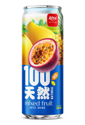 100 Natural Mixed Fruit Juice Drink 325ml sleek can