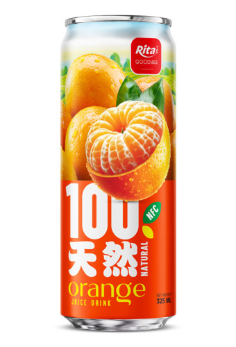100 Natural Orange Juice Drink 325ml sleek can