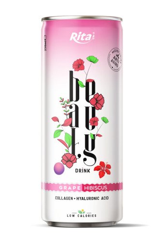 Beauty drink collagen and hyaluronic acid with grape and hibiscus 250ml slim can
