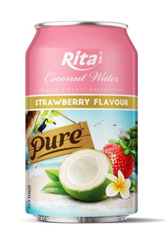 330ml canned Premium Rita coconut water with strawberry flavour