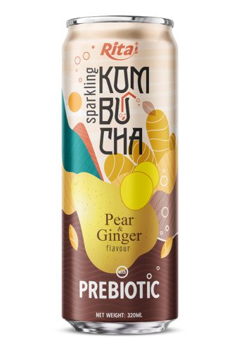 Rita Sparkling Kombucha Pear and Ginger Flavour with Prebiotic 320ml Can