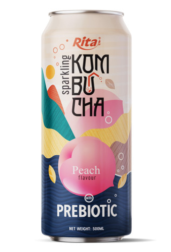 Rita Sparkling Kombucha Peach Flavour With Prebiotic 500ml Can