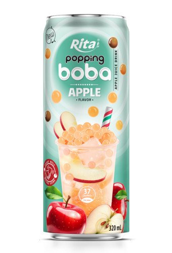 Wholesale Popping Boba Tea Apple Flavor 320ml Slim Can