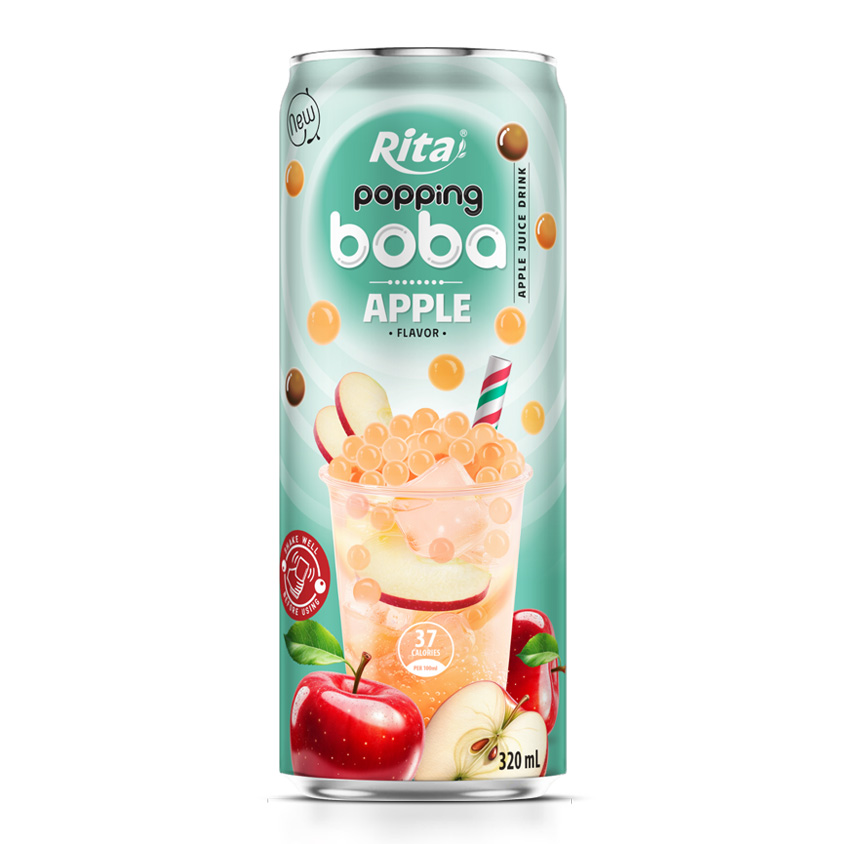 Wholesale Popping Boba Tea Apple Flavor 320ml Slim Can