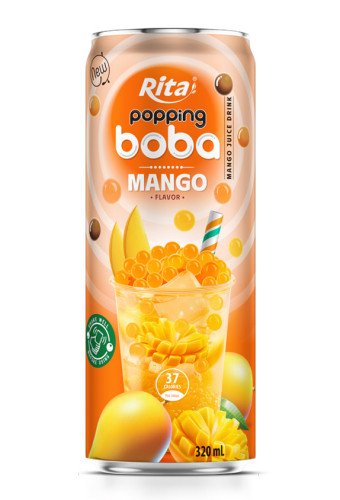 OEM ODM Service 320ml Slim Can Popping Boba Tea Mango Flavor