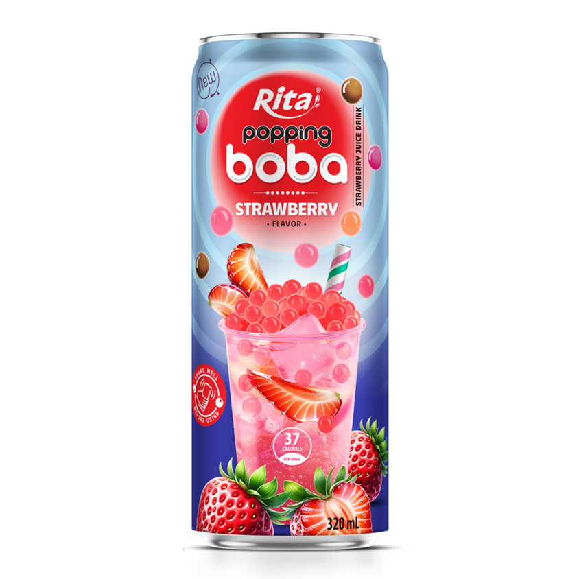 Private Label 320ml Slim Can Popping Boba Tea Strawberry Flavor