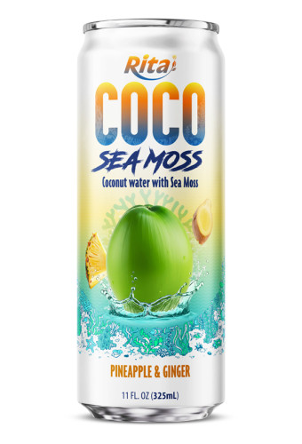 Coco Sea Moss Coconut water with sea moss Pienapple and Ginger Flavor 325ml sleek can
