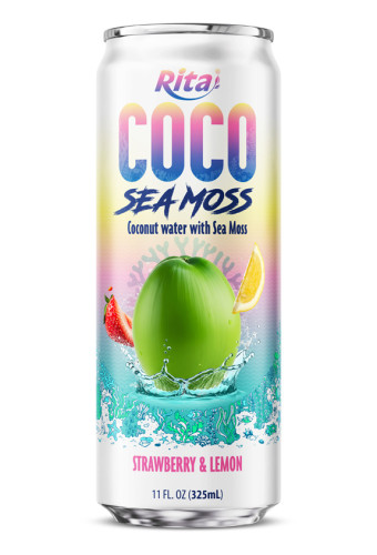 Coco Sea Moss Coconut water with sea moss Strawberry and Lemon Flavor 325ml sleek can