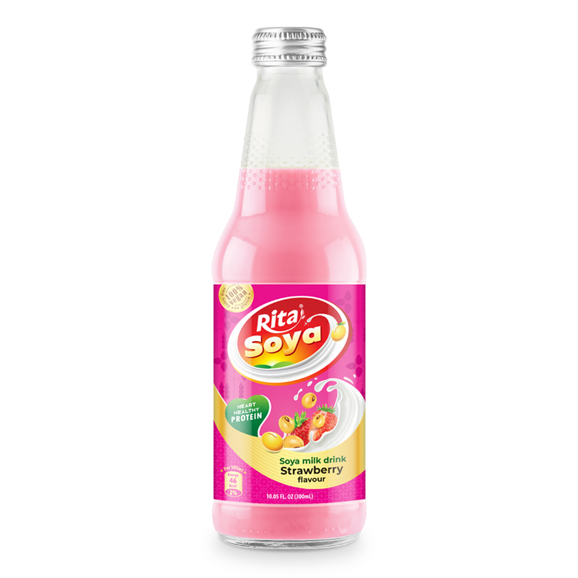 Strawberry Flavor Soya Milk Drink 10.05 Fl Oz Glass Bottle